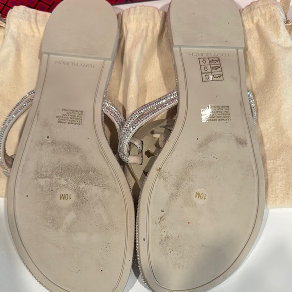 Tory Burch Pave Miller Crystal Metallic Cream/Silver Sandals Size 10 - Picture 5 of 8